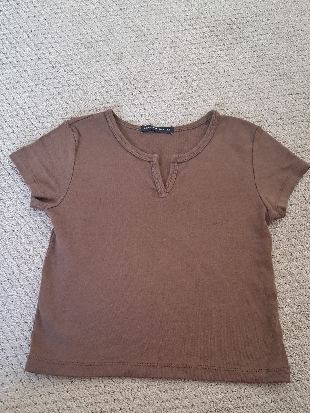 Brandy Melville Brown Short Sleeve Split-Notch Tee